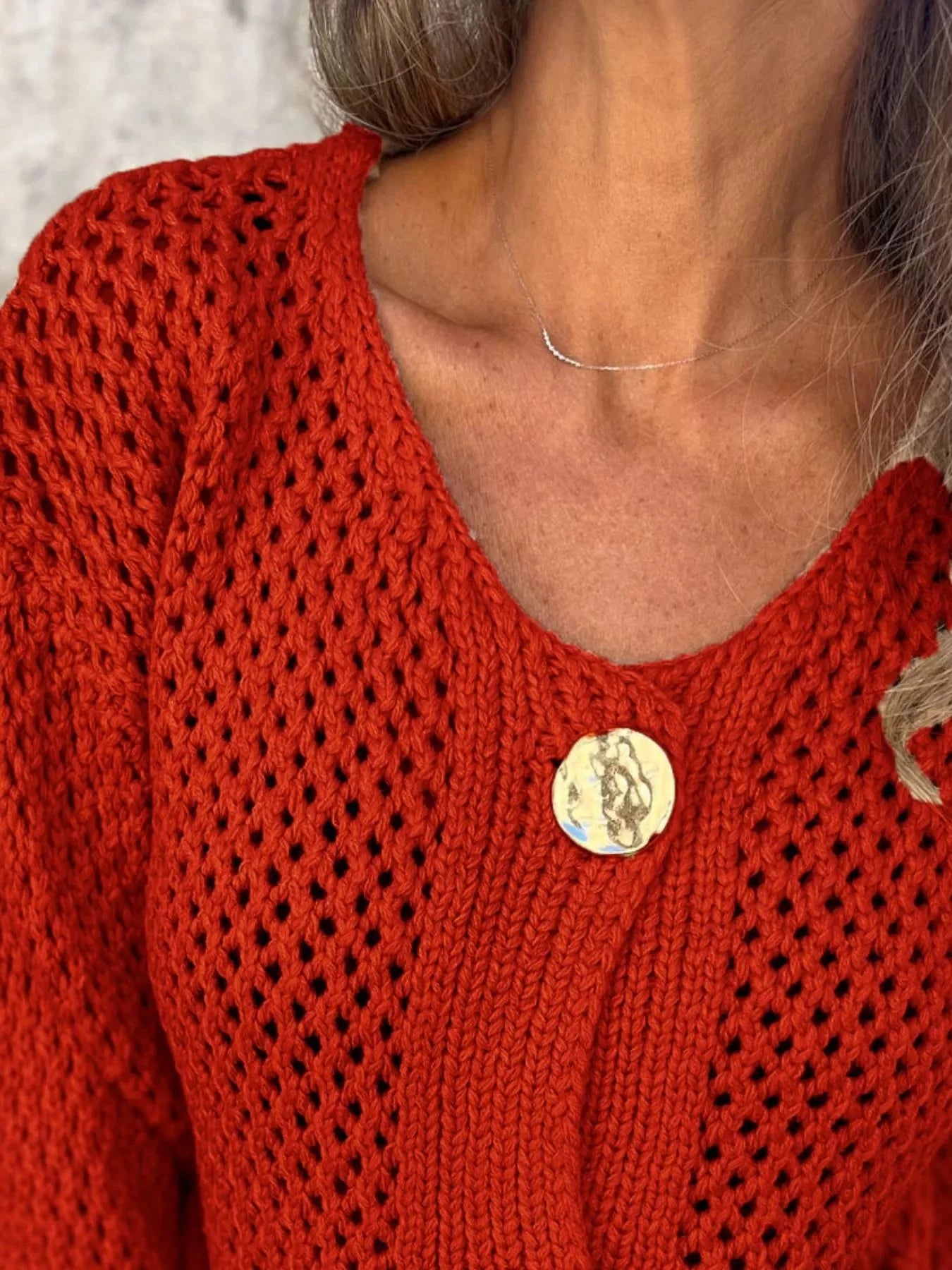 Crochet Button Up Long Sleeve Cardigan