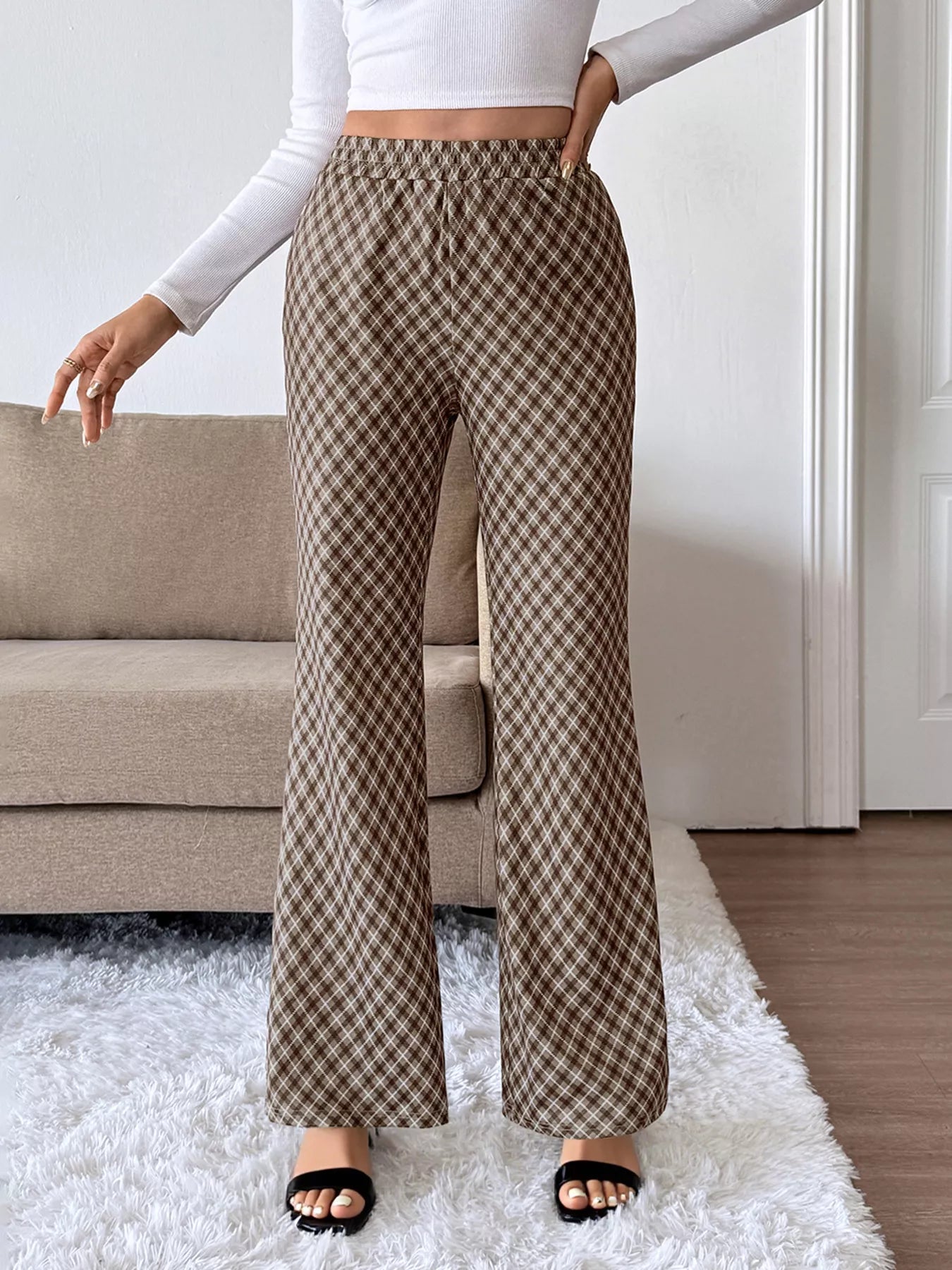 Plaid High Waisted Wide Leg Pants