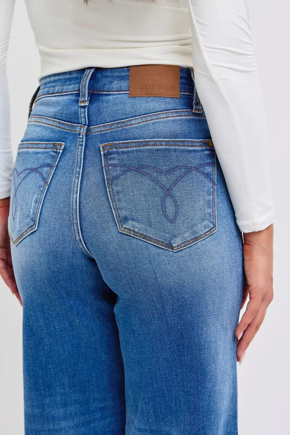 Distressed High Waist Wide Leg Cuffed Judy Blue Jeans – Full Size