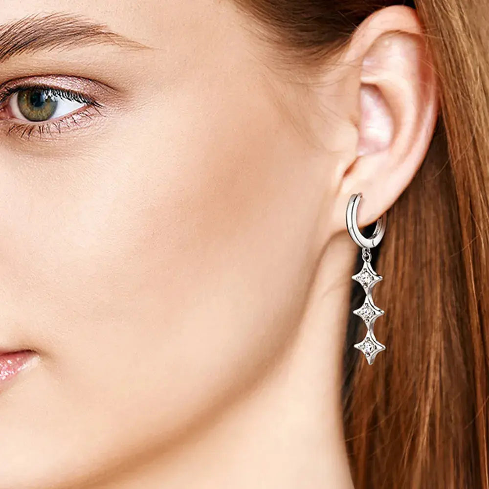 925 Sterling Silver Geometric Shape Moissanite Drop Earrings