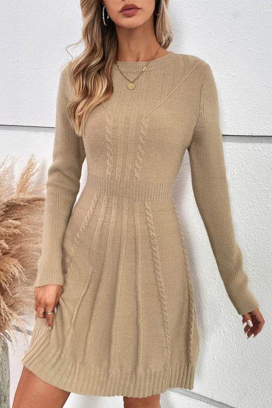 Knit Cross Strip Self Fit Solid Sweater Dress