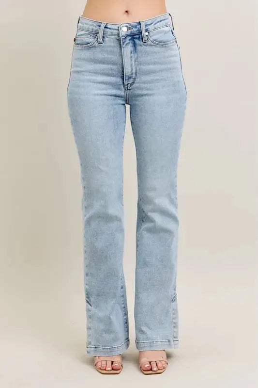 Judy Blue Full Size/Plus Size Tummy Control Vintage Wash Side Slit Slim Boot Jeans