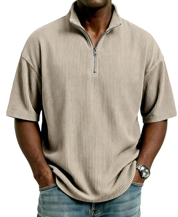 Summer Loose Casual Solid-Colored Mens Waffle-Weave Top