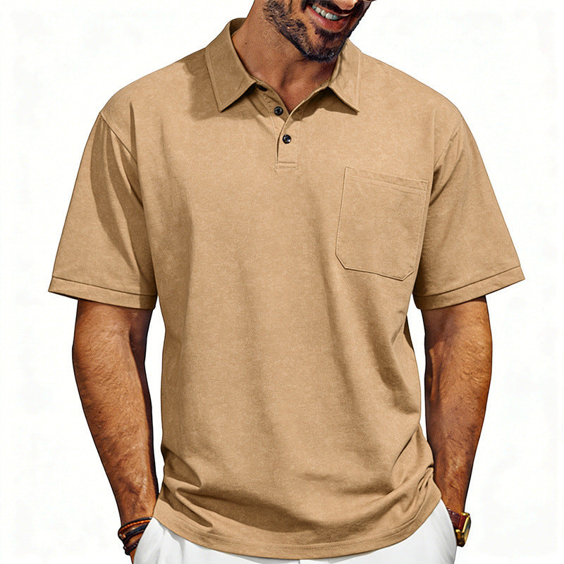 Men's Distressed Lapel Polo Shirt Loose Short-Sleeve T-Shirt