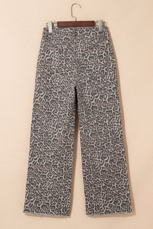 Leopard Frayed Edge Wide Leg Jeans