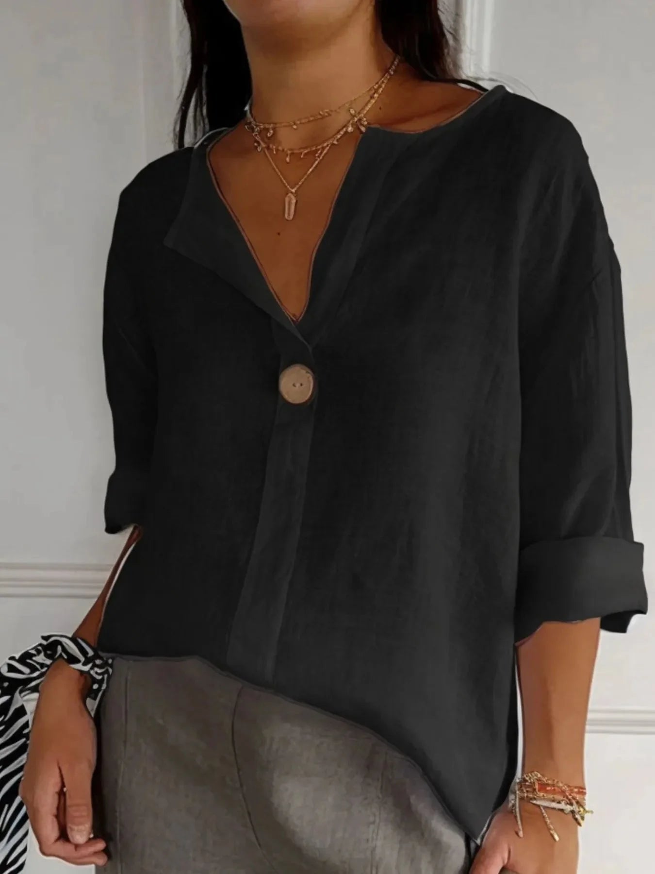 Breezy Button-Front Relaxed Linen Blouse