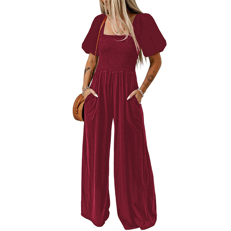 Square Collar Short Sleeve Jumpsuit