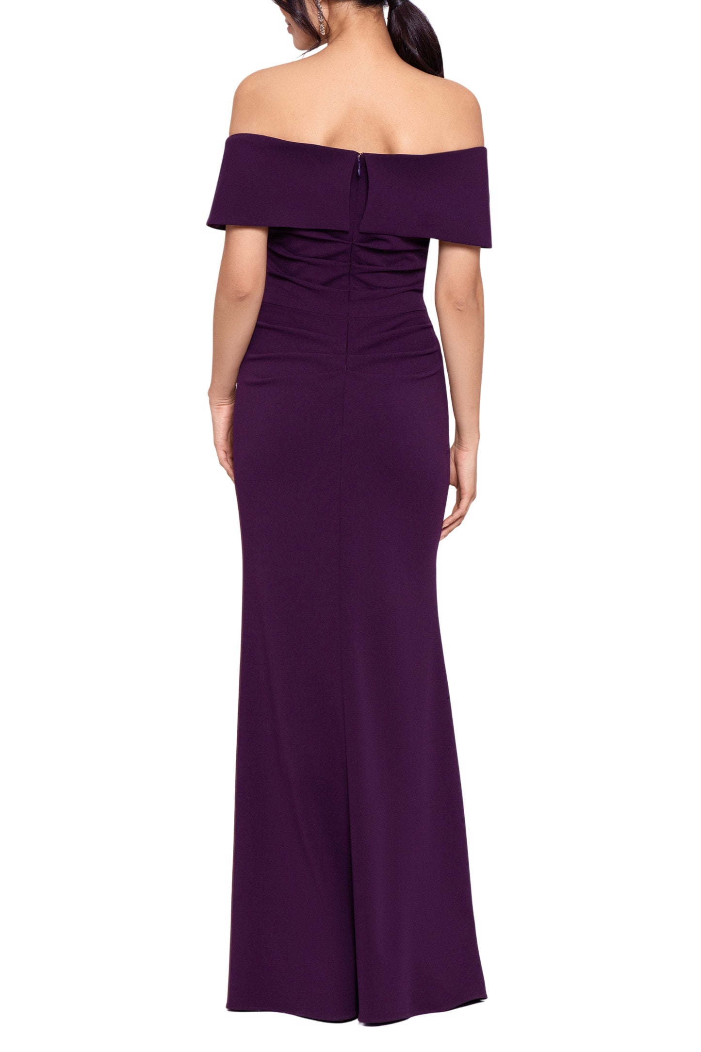 Betsy and Adam Tanya Off-The-Shoulder Ruching Cuff Wrap Long Dress