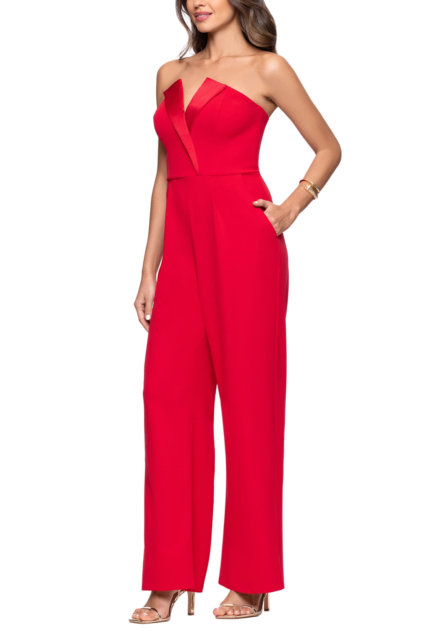 Betsy and Adam Tasha Strapless Back Zipper Side Pockets Tuxedo Jumpsuit