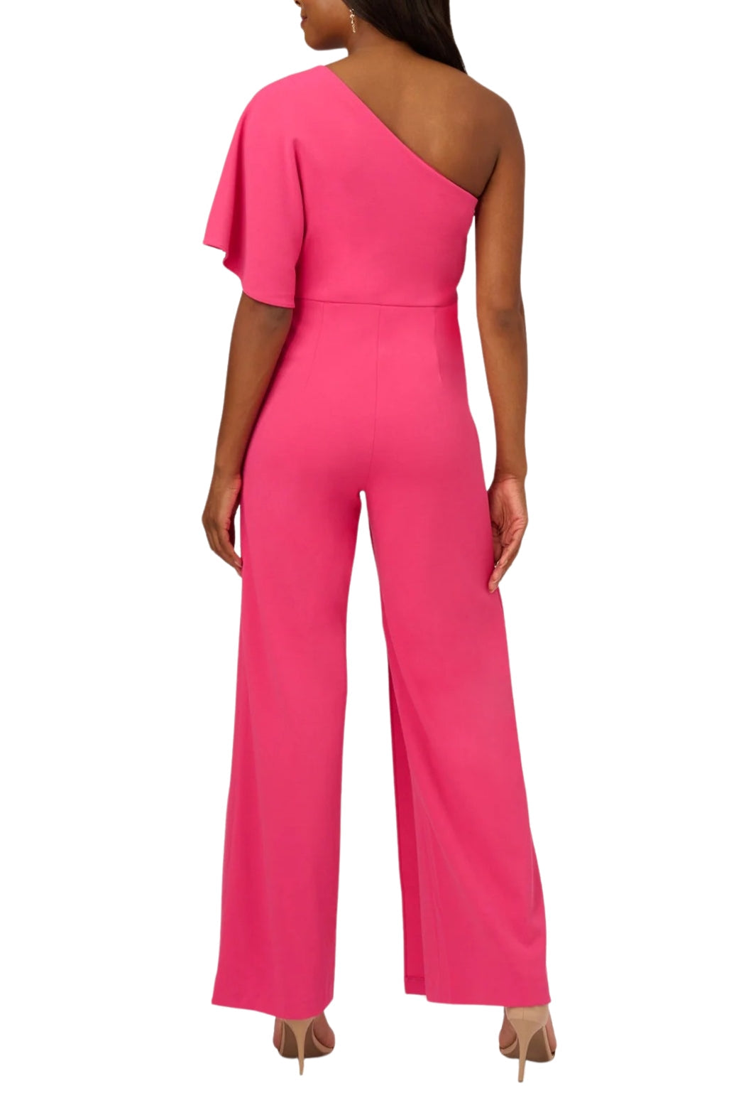 Adrianna Papell Asymmetrical One Shoulder Cape Sleeve Stretch Crepe Solid Jumpsuit (Plus Size)