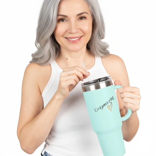 Graymazing Insulated Travel Mug - 40oz Coffee Cup with Handle & Straw - Perfect for On-the-Go and Outdoor Adventures