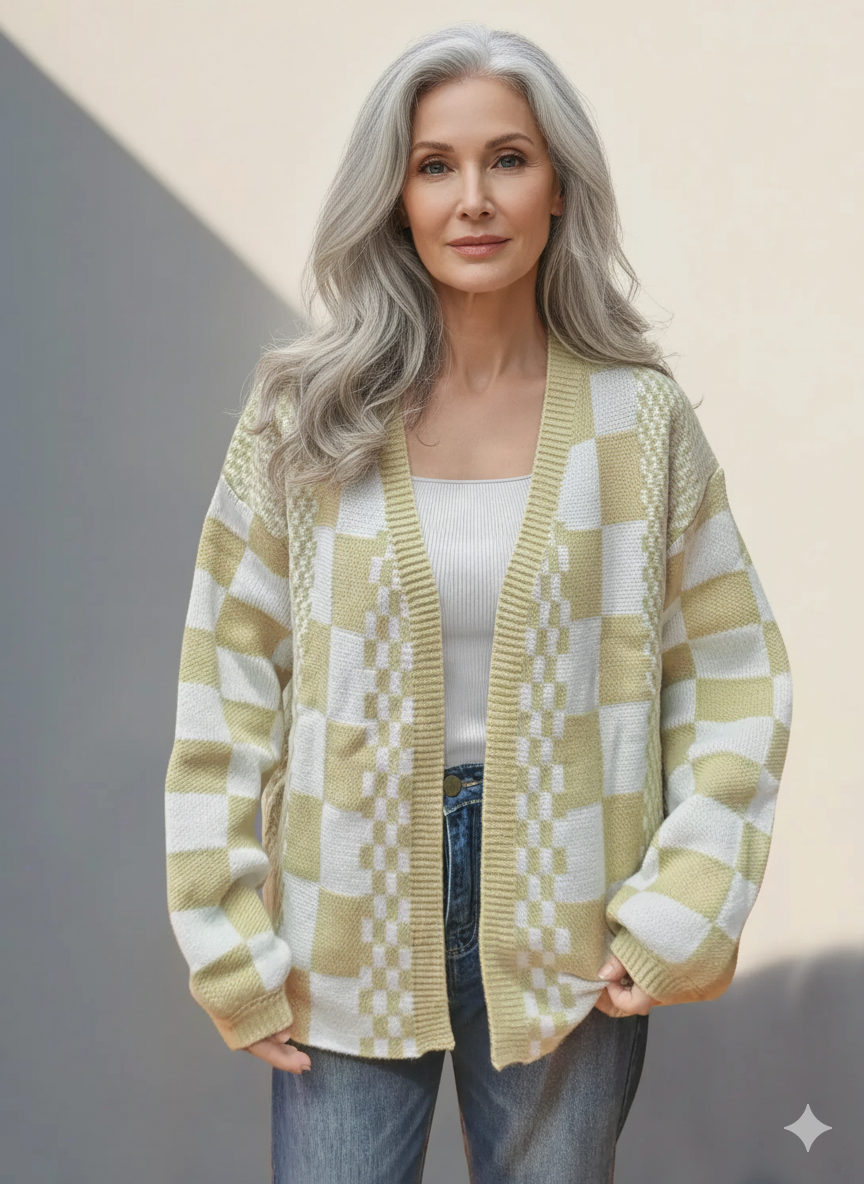 Double Take Checkered Dropped Shoulder Cardigan