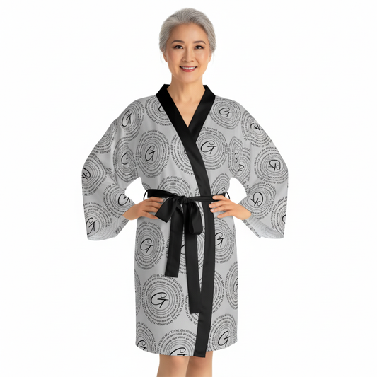 Long Sleeve Kimono Robe (AOP) circle Signature grayceful
