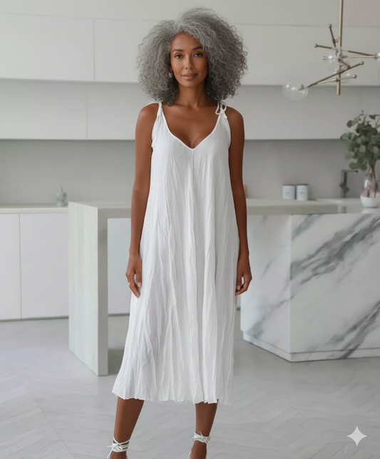 Autumn White Comfortable Sling Dress