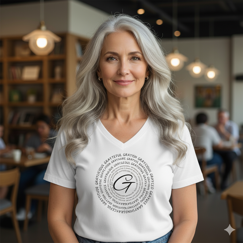 Unisex Jersey Short Sleeve V-Neck Tee Gray word puns