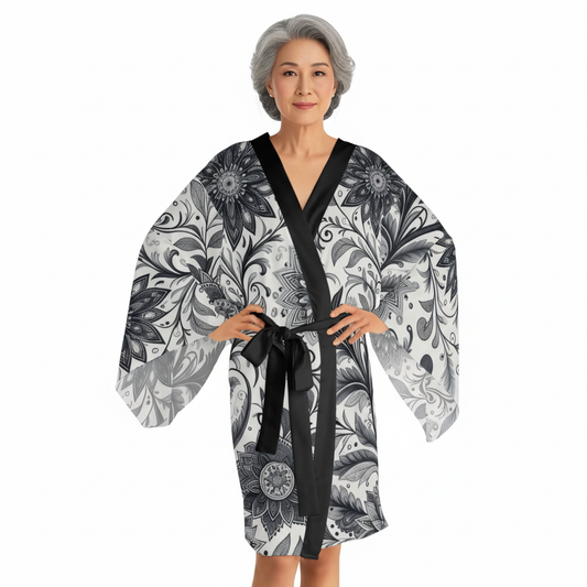 Elegant Floral Long Sleeve Kimono Robe, Stylish Lounge Wear, Perfect for Relaxation, Gift for Her, Home Spa Essentials, Beautiful Design