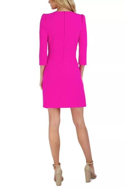 Julia Jordan Puffed-Shoulder Twist-Front Crepe Dress