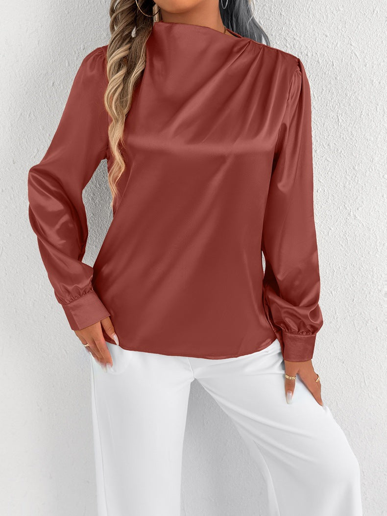 Women Clothing Summer Satin Shirt Women Shirt Light Transparent Satin Top