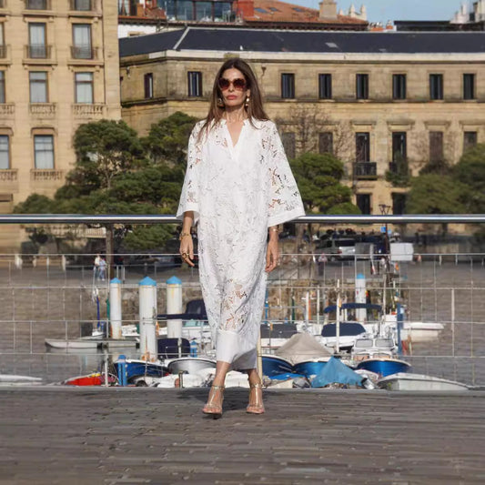 Casual Loose Beach Vacation Blouse Lace Shirt Dress