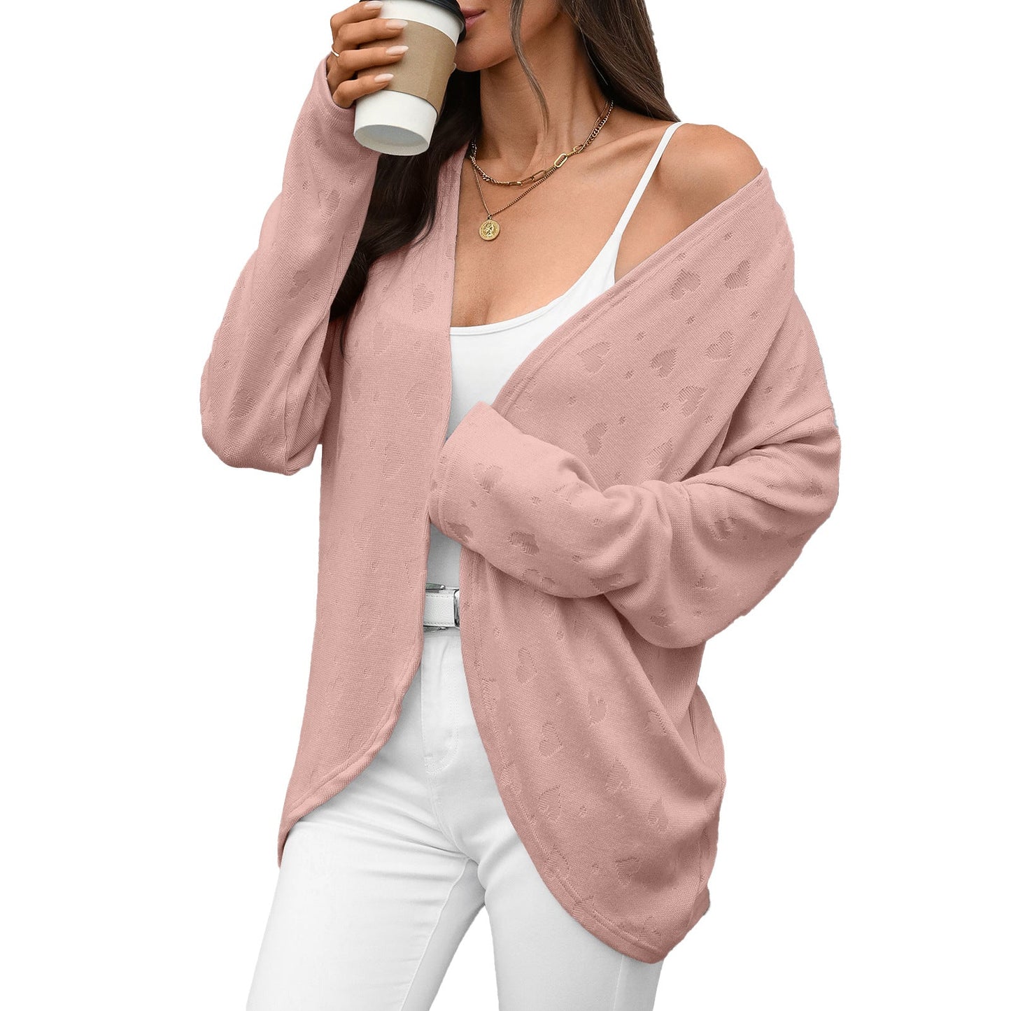 Autumn Winter Solid Color Long Sleeve Cardigan Knitted Jacquard Coat Office Cardigan