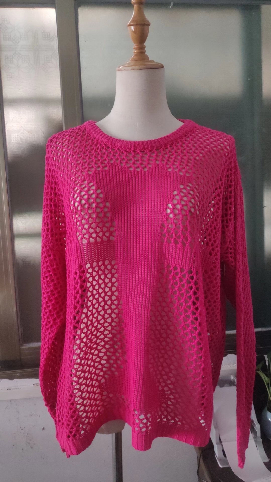 Round Neck Hollow Out Cutout Long Sleeved Criss Cross Blouse Summer See through Sexy Top Beach Sweaters