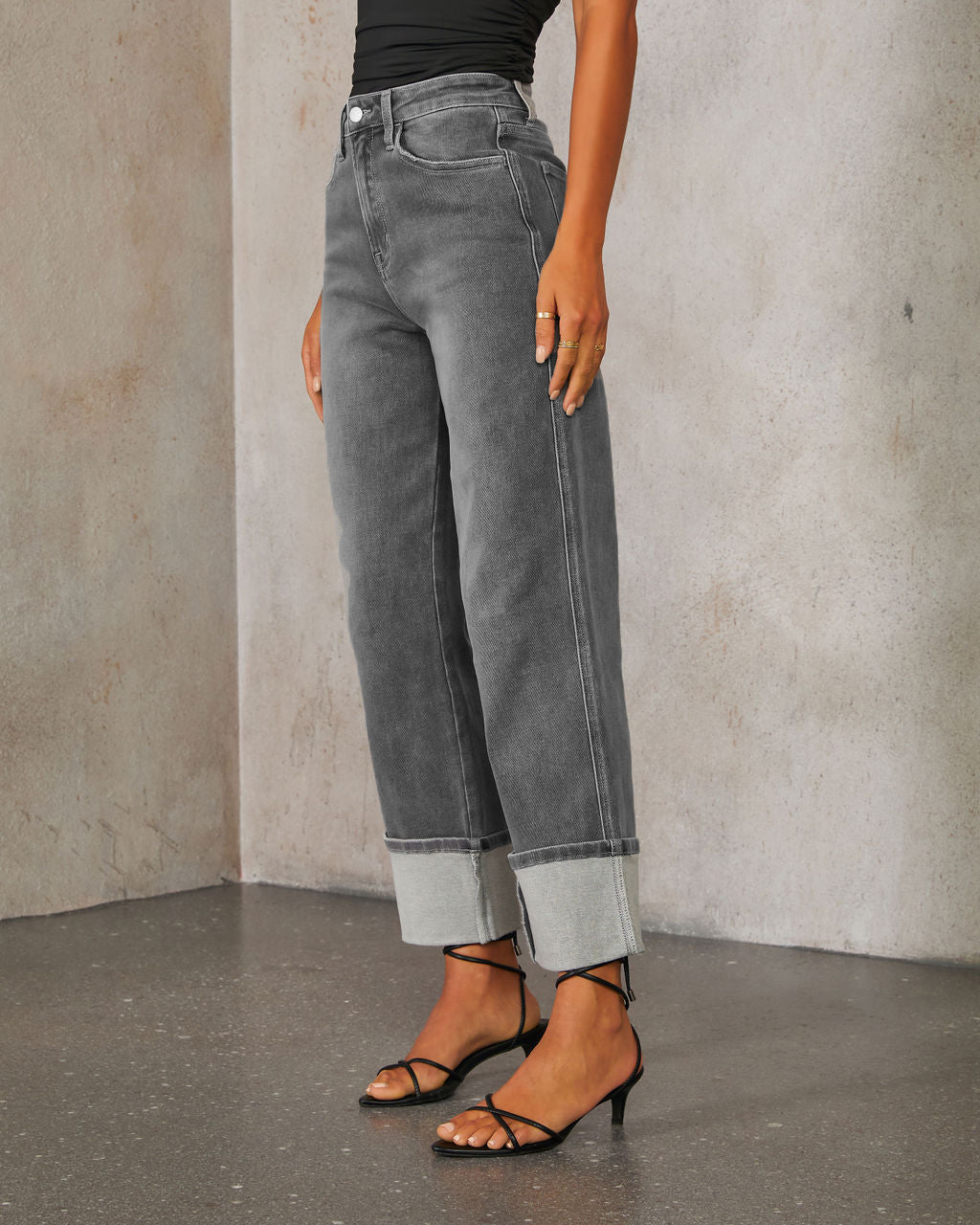 Retro Cuff  New Elastic Straight Jeans For Women
