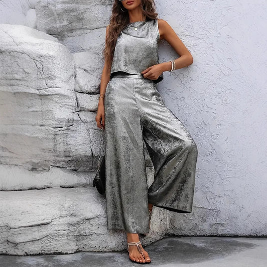 European And American Style Women Fashion Casual Solid Color Sleeveless Fashion Suit