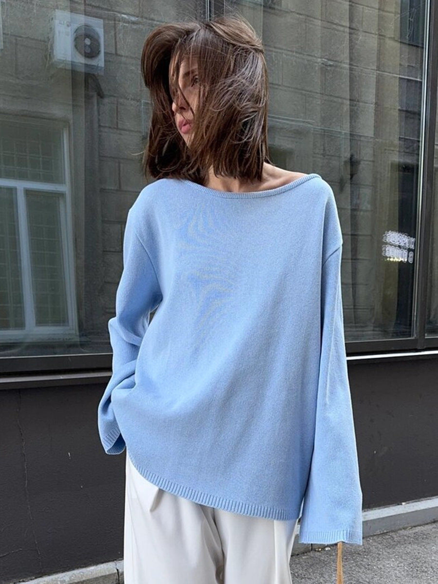 Cotton Pullover Autumn Winter Backless Sweater Loose Knitted Pullover Sweater for Women