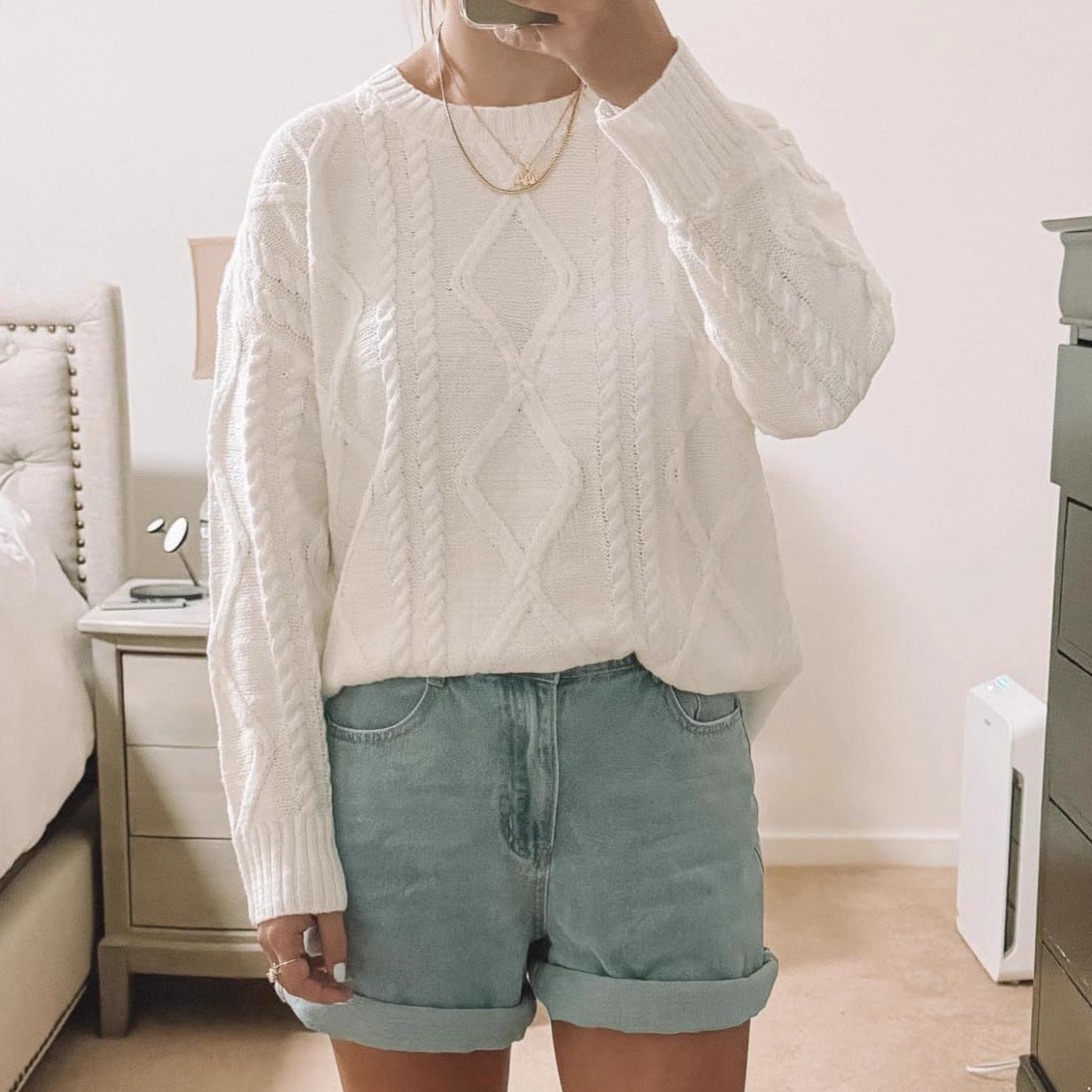 Autumn Winter Women round Neck Loose Winter Twisted round Neck Vintage Sweater