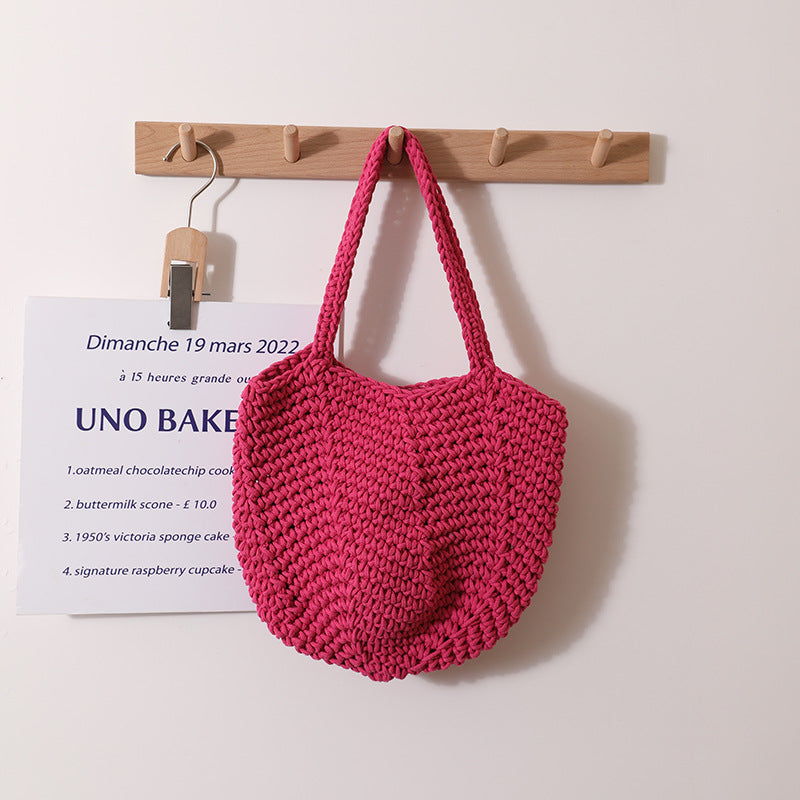 South Korea Vintage Shoulder Cotton Thread Woven Bag Crochet Handbag Straw Bag Vacation Beach Bag