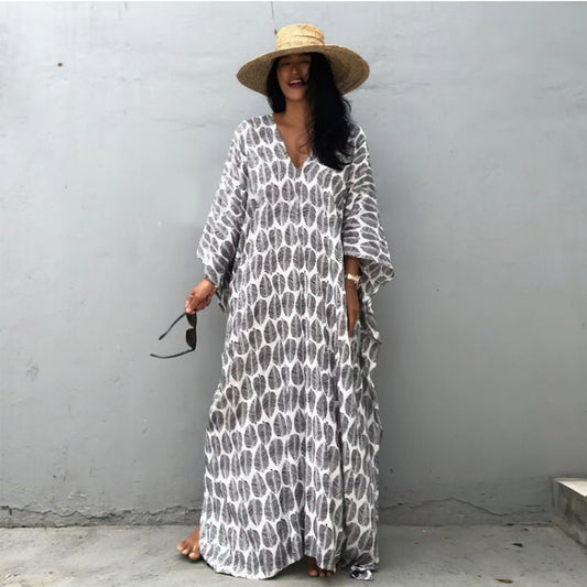 Beach Cover Up Front Back V Neck Loose Robe Seaside Vacation Skirt Bikini Sun Protection Shirt