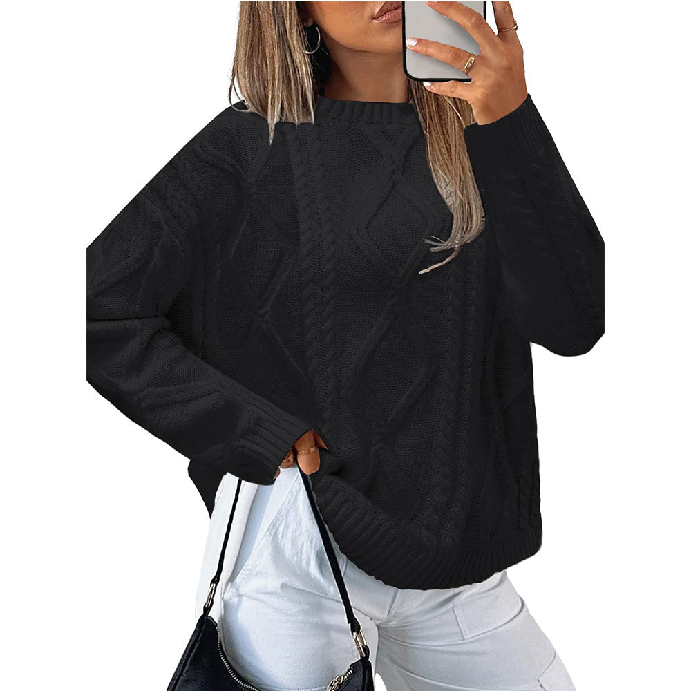 Autumn Winter Women round Neck Loose Winter Twisted round Neck Vintage Sweater