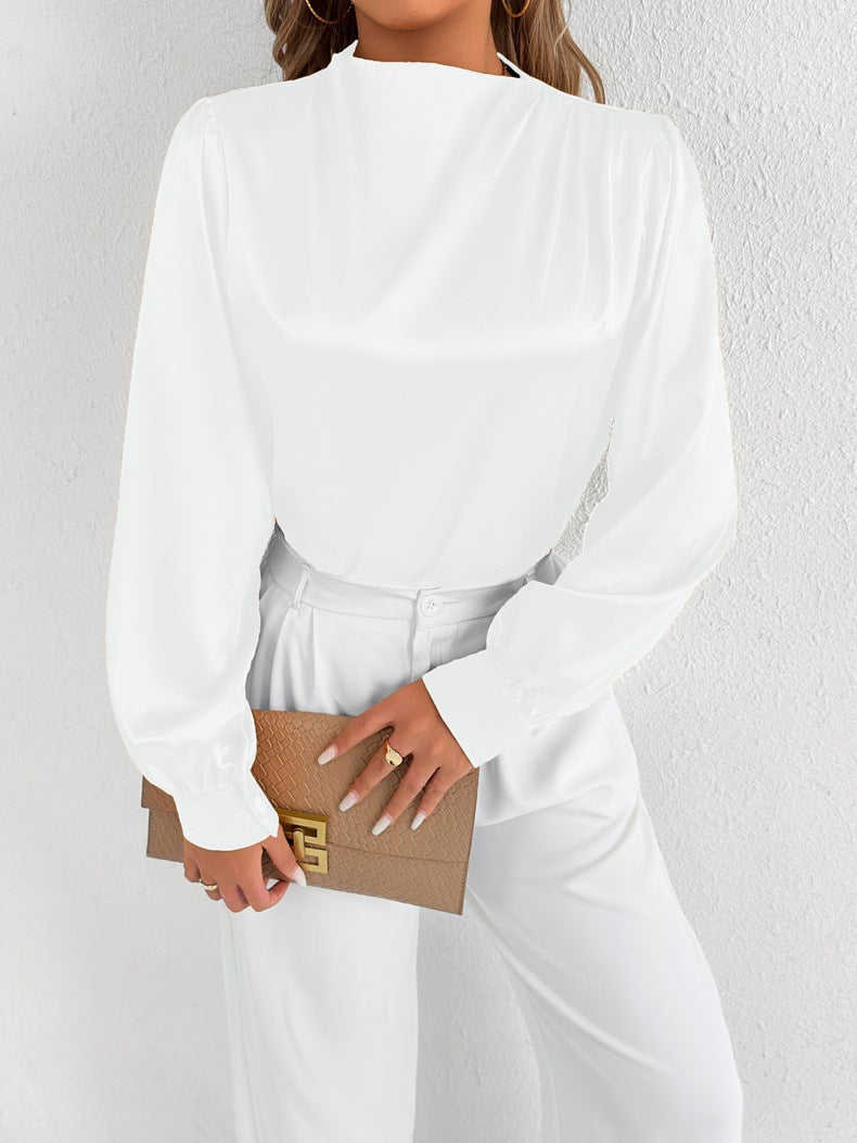 Women Clothing Summer Satin Shirt Women Shirt Light Transparent Satin Top