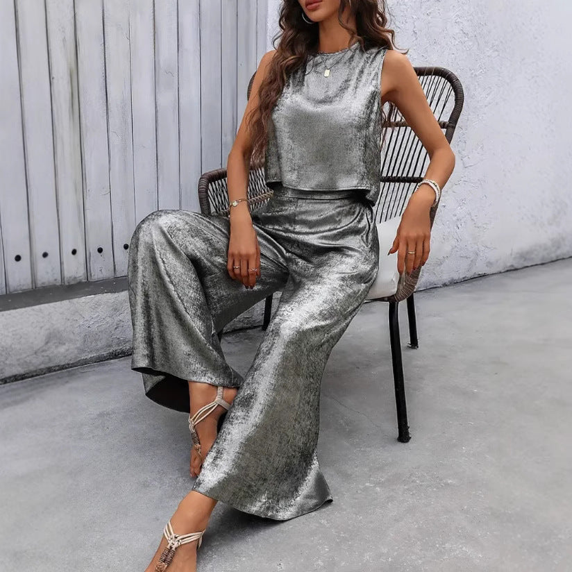 European And American Style Women Fashion Casual Solid Color Sleeveless Fashion Suit