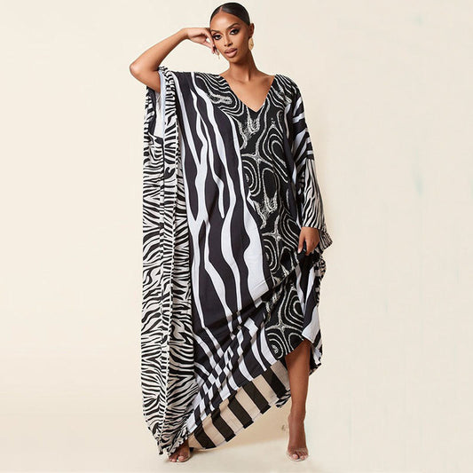 Zebra Print Beach Cover-up Oversized Size Length Gown Sun Protection Shirt Bikini Cover