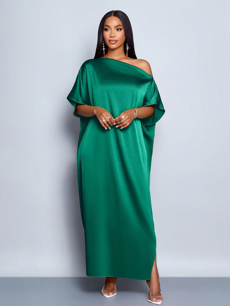 Women Clothing Early Autumn Satin Dress Yellow Satin Maxi Dress