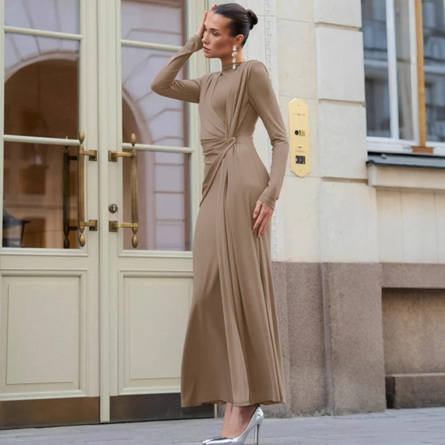 Autumn French Dress Maxi Dress Women Textured Waist Slimming Evening Dress