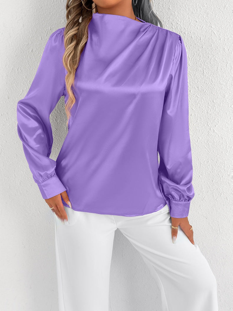 Women Clothing Summer Satin Shirt Women Shirt Light Transparent Satin Top