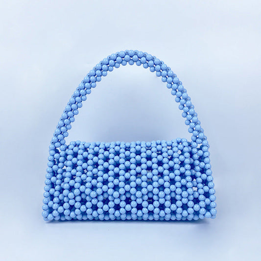 Pearl Bag Women Hand Woven Acrylic Beaded Bag Retro Fairy Small Handbag Triangle Wrist Bag