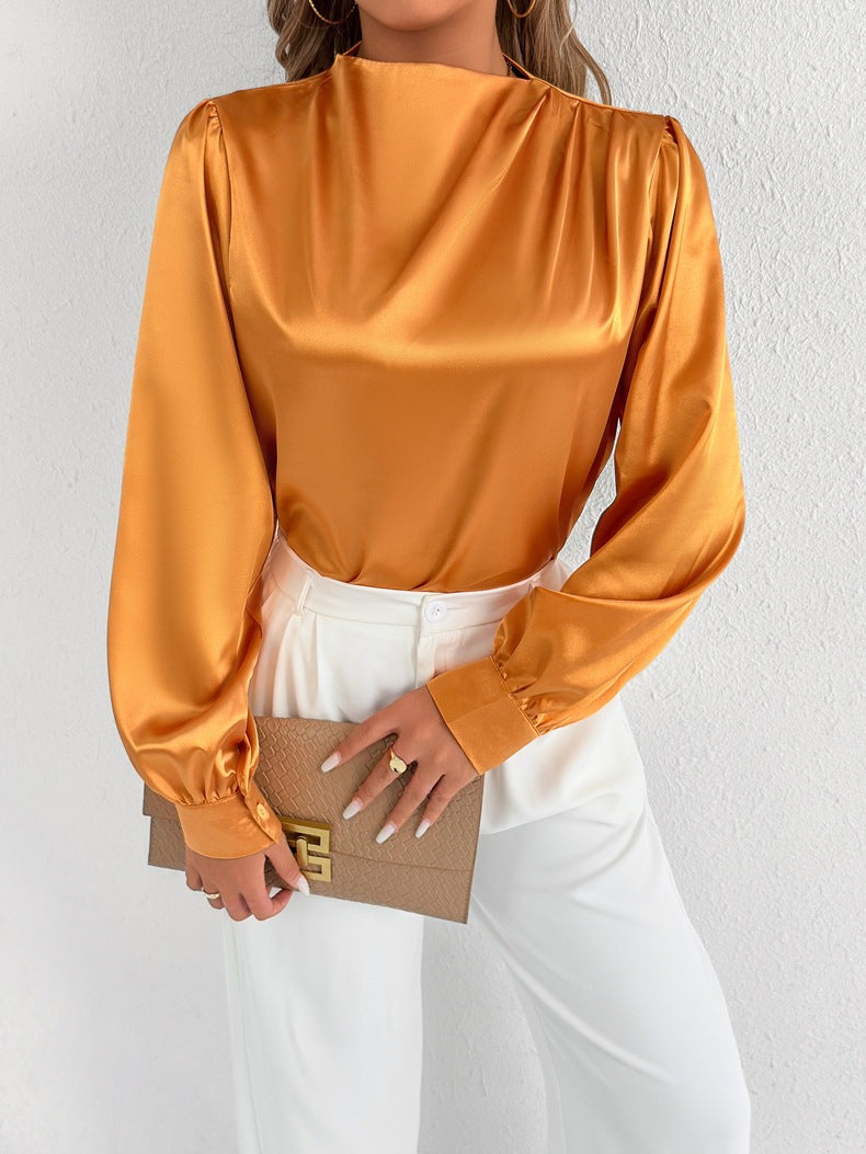 Women Clothing Summer Satin Shirt Women Shirt Light Transparent Satin Top