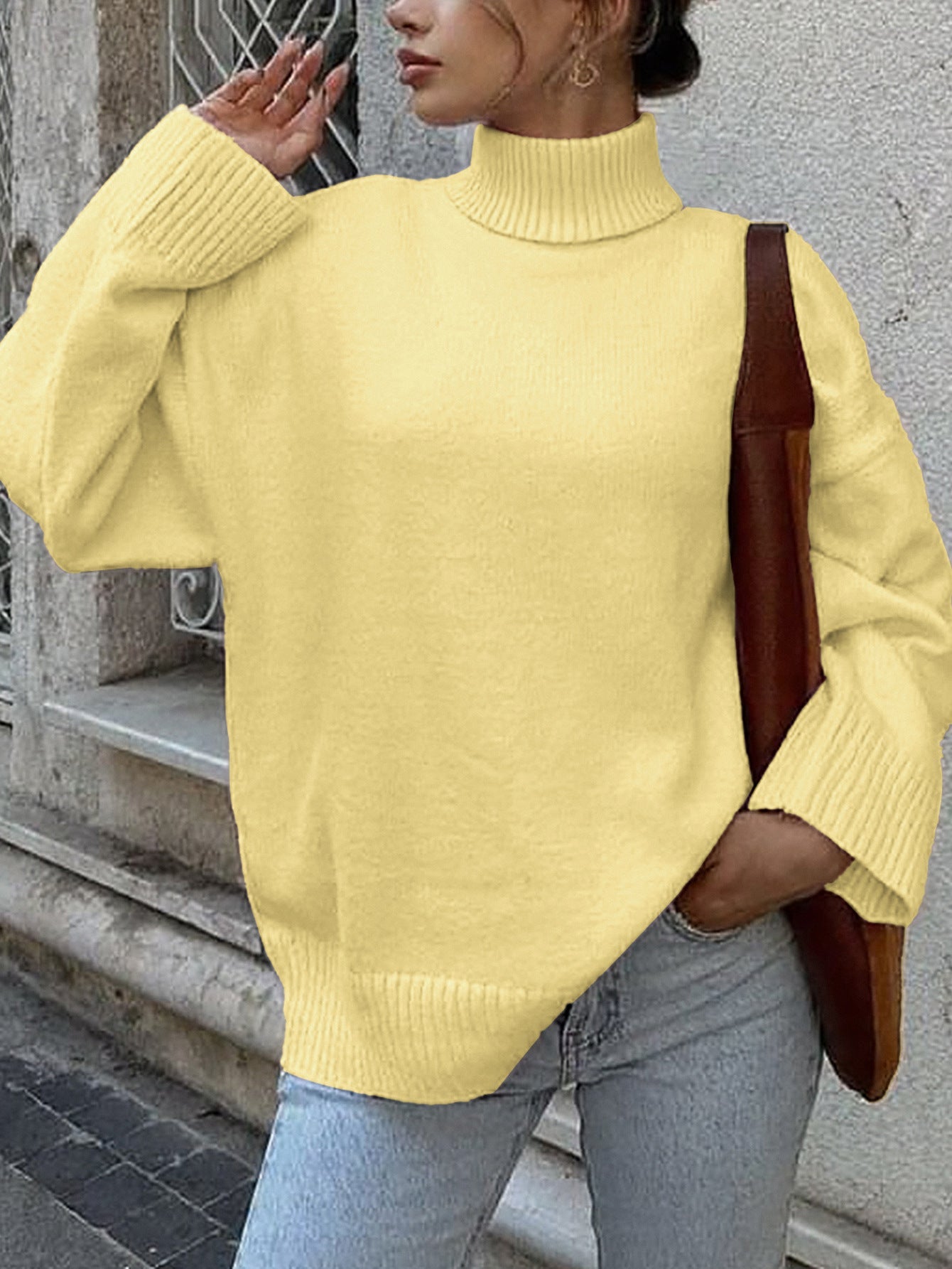 Casual Wool Solid Color Long Sleeve Sweaters Women Clothing Autumn Winter