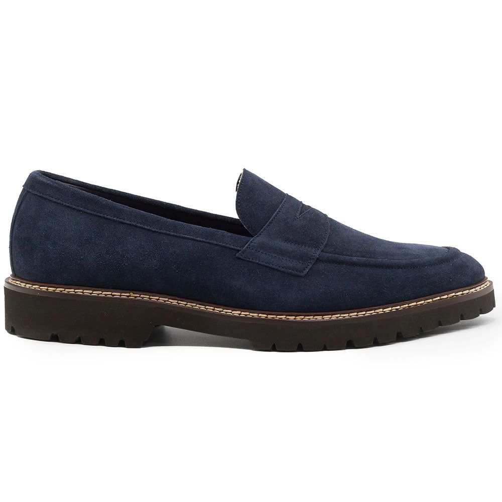 16-657-NVY ROMA Italian Suede Penny Loafers Navy