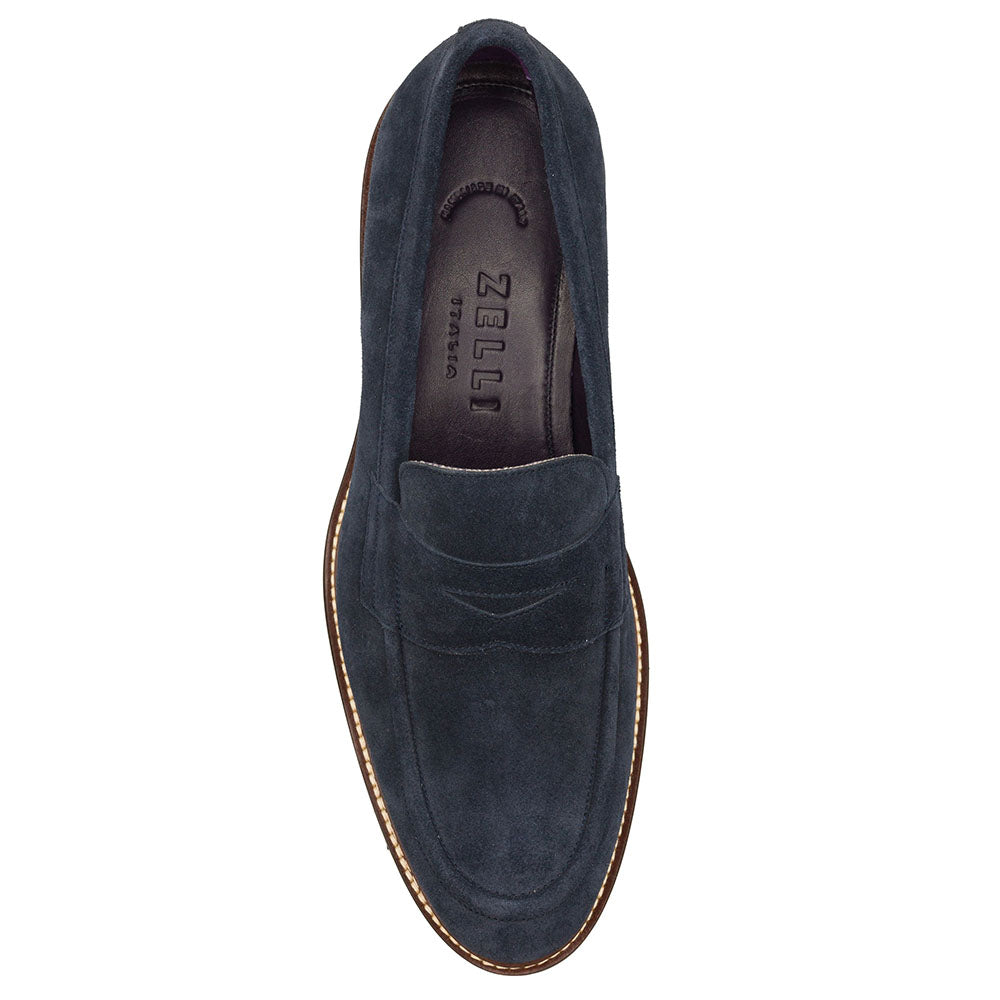 16-657-NVY ROMA Italian Suede Penny Loafers Navy