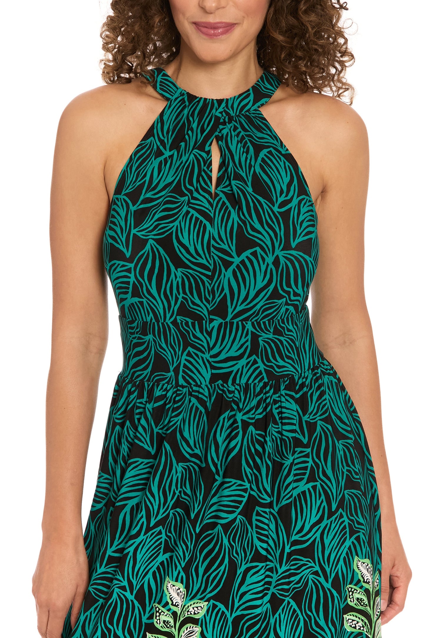 London Times Halter Neckline Keyhole Cutout Sleeveless Side Split Maxi Dress