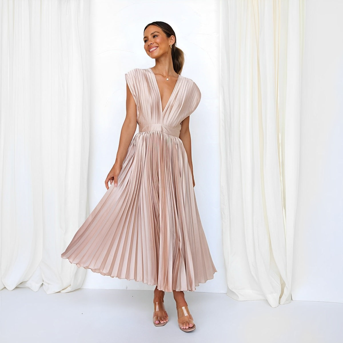 V-neck Satin Dress