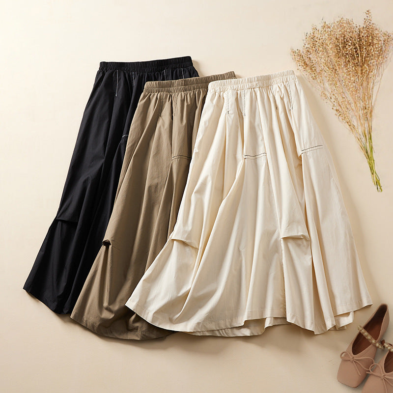 Women's Summer All Cotton Loose Western Style Mid-length Draping A- Line Skirt