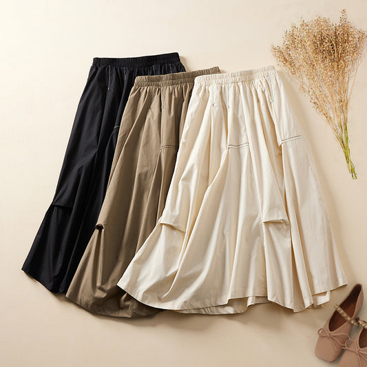 Women's Summer All Cotton Loose Western Style Mid-length Draping A- Line Skirt