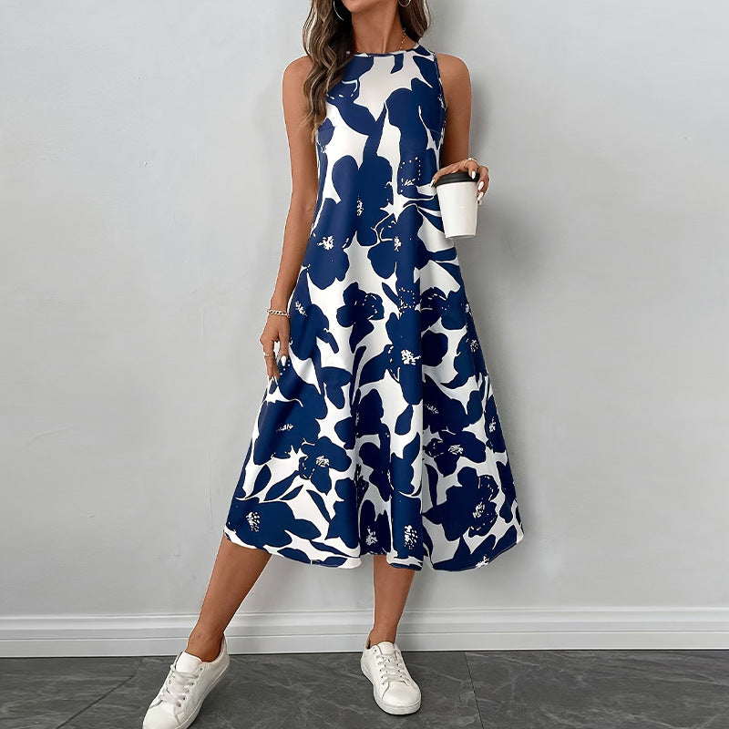 Dress Polyester Sleeveless Vest A- Line Skirt