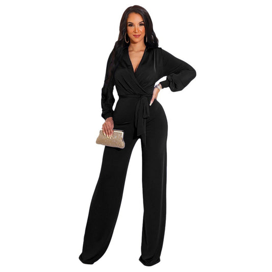 Solid Color Casual Long Sleeves Women's Jumpsuit