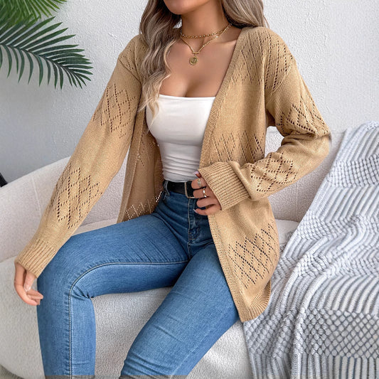 Hollow-out Lantern Long Sleeve Cardigan